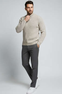 Yarım Balıkçı Yaka Erkek Triko Kazak Taş - Erkek Kazak