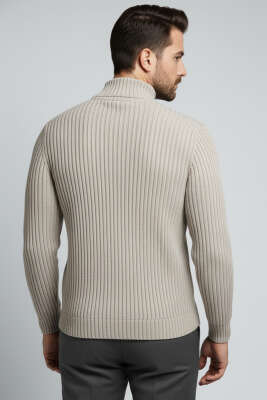 Yarım Balıkçı Yaka Erkek Triko Kazak Taş - Erkek Kazak