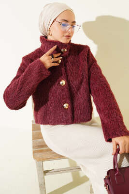Yarım Balıkçı Yaka Gold Düğmeli Ceket Bordo - HEWES