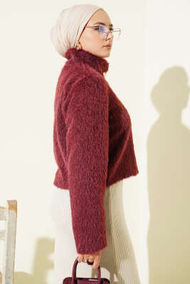 Yarım Balıkçı Yaka Gold Düğmeli Ceket Bordo - Ceket