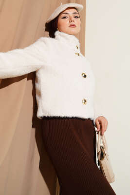 Yarım Balıkçı Yaka Gold Düğmeli Ceket Ekru - HEWES