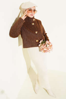 Yarım Balıkçı Yaka Gold Düğmeli Ceket Kahve - Ceket