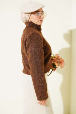 Yarım Balıkçı Yaka Gold Düğmeli Ceket Kahve - Ceket