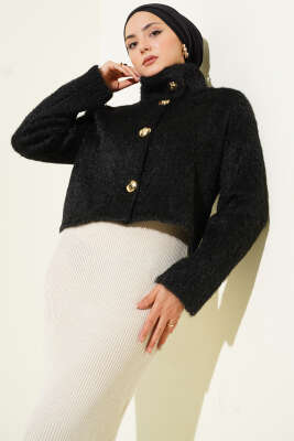 Yarım Balıkçı Yaka Gold Düğmeli Ceket Siyah - HEWES