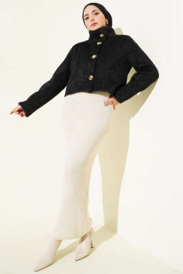 Yarım Balıkçı Yaka Gold Düğmeli Ceket Siyah - Ceket