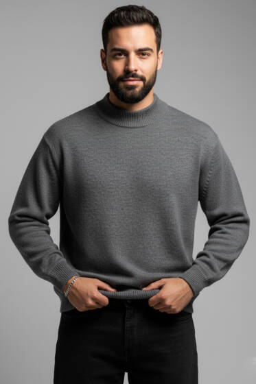 Yarım Balıkçı Yaka Triko Kazak Füme - Erkek Kazak