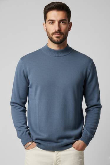 Yarım Balıkçı Yaka Triko Kazak İndigo - Erkek Kazak