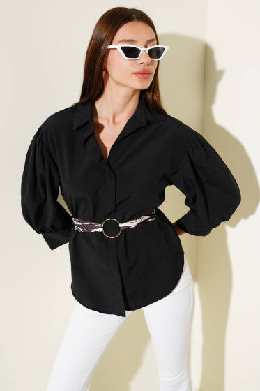 Yarım Balon Kol Gömlek Siyah - Kadın Giyim Modelleri