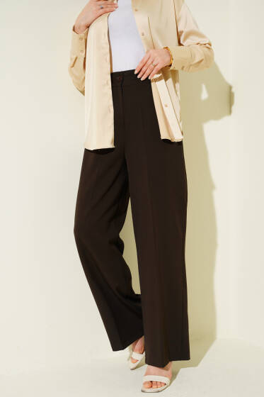 Yarım Bel Lastikli Basic Pantolon Acı Kahve - Pantolon
