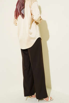 Yarım Bel Lastikli Basic Pantolon Acı Kahve - Pantolon