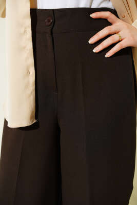 Yarım Bel Lastikli Basic Pantolon Acı Kahve - Pantolon