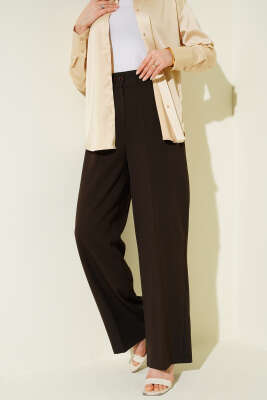 Yarım Bel Lastikli Basic Pantolon Acı Kahve 