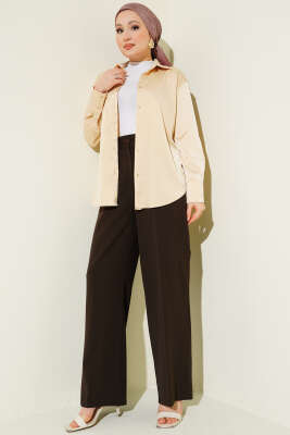 Yarım Bel Lastikli Basic Pantolon Acı Kahve - Yılın Fırsatı