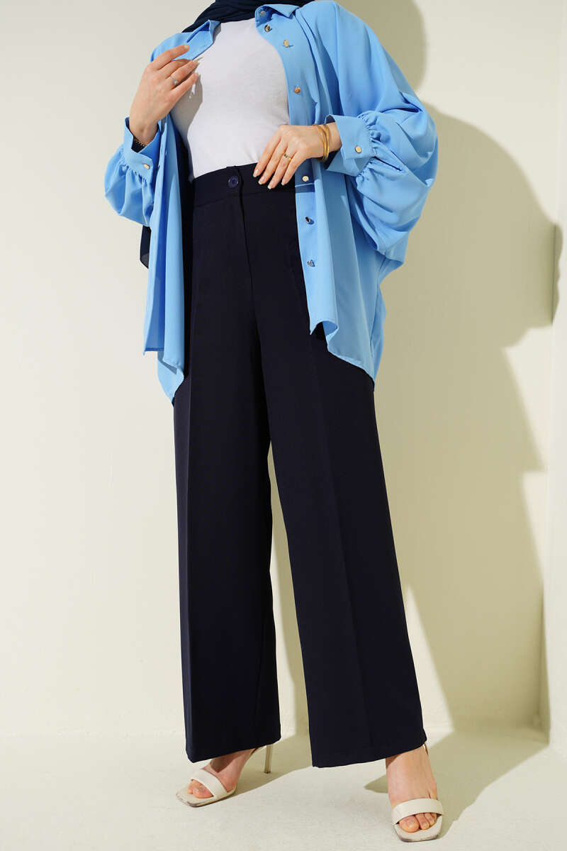 Yarım Bel Lastikli Basic Pantolon Lacivert