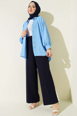 Yarım Bel Lastikli Basic Pantolon Lacivert - Pantolon