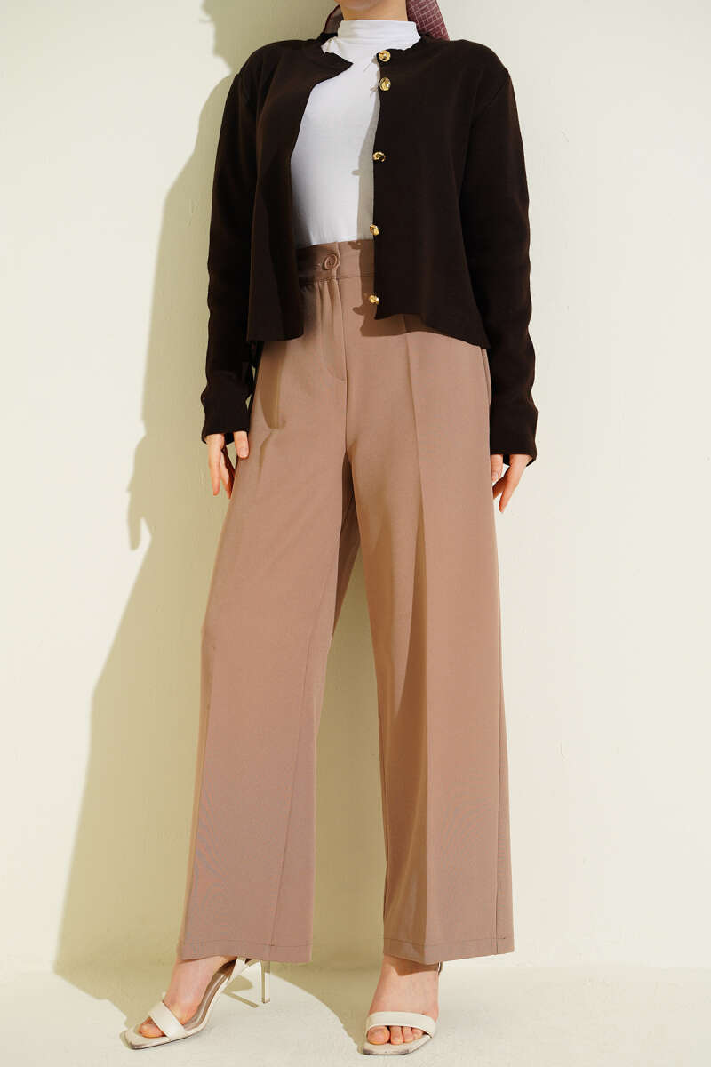 Yarım Bel Lastikli Basic Pantolon Latte