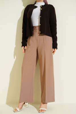 Yarım Bel Lastikli Basic Pantolon Latte - HELLIE