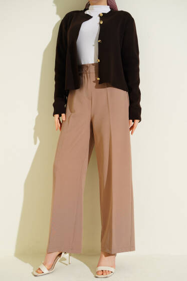 Yarım Bel Lastikli Basic Pantolon Latte - Pantolon