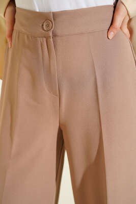 Yarım Bel Lastikli Basic Pantolon Latte - Pantolon