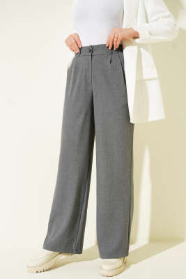 Yarım Bel Lastikli Palazzo Pantolon Füme - FİXAY