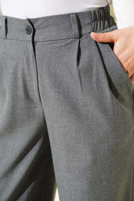 Yarım Bel Lastikli Palazzo Pantolon Füme - Pantolon