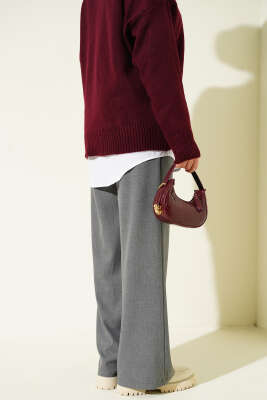 Yarım Bel Lastikli Palazzo Pantolon Füme - Pantolon