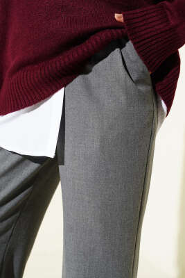 Yarım Bel Lastikli Palazzo Pantolon Füme - Pantolon