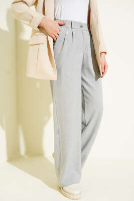 Yarım Bel Lastikli Palazzo Pantolon Gri - FİXAY