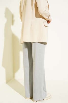 Yarım Bel Lastikli Palazzo Pantolon Gri - Pantolon