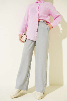 Yarım Bel Lastikli Palazzo Pantolon Gri - Pantolon