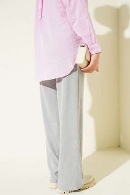 Yarım Bel Lastikli Palazzo Pantolon Gri - Pantolon