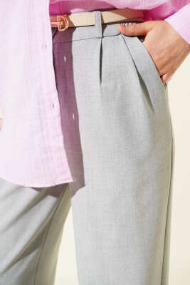 Yarım Bel Lastikli Palazzo Pantolon Gri - Pantolon