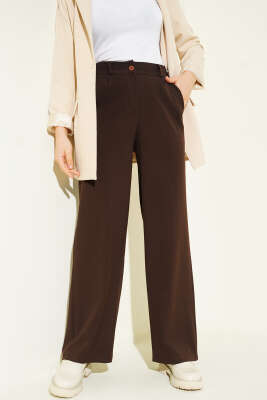 Yarım Bel Lastikli Palazzo Pantolon Kahve - Pantolon