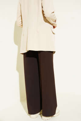 Yarım Bel Lastikli Palazzo Pantolon Kahve - Pantolon