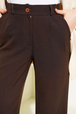 Yarım Bel Lastikli Palazzo Pantolon Kahve - Pantolon