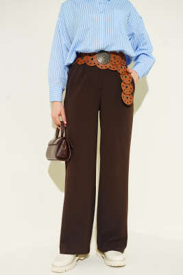 Yarım Bel Lastikli Palazzo Pantolon Kahve - Pantolon