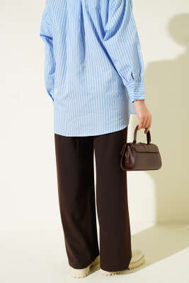 Yarım Bel Lastikli Palazzo Pantolon Kahve - Pantolon