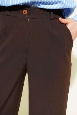 Yarım Bel Lastikli Palazzo Pantolon Kahve - Pantolon