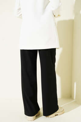 Yarım Bel Lastikli Palazzo Pantolon Siyah - Pantolon