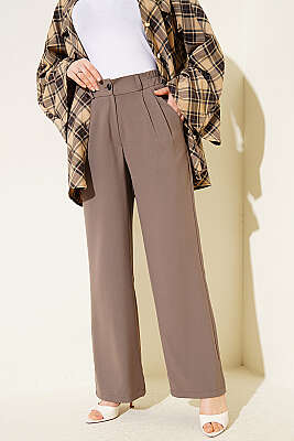 Yarım Bel Lastikli Palazzo Pantolon Vizon - FİXAY