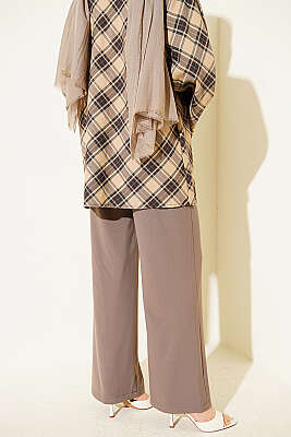 Yarım Bel Lastikli Palazzo Pantolon Vizon - Pantolon