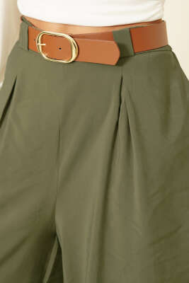 Yarım Bel Lastikli Salaş Tensel Pantolon Haki - Kadın Giyim Modelleri