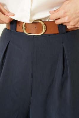 Yarım Bel Lastikli Salaş Tensel Pantolon Lacivert - Kadın Giyim Modelleri