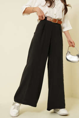 Yarım Bel Lastikli Salaş Tensel Pantolon Siyah - LEVURE