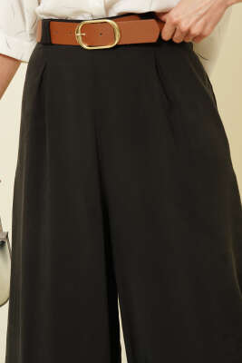 Yarım Bel Lastikli Salaş Tensel Pantolon Siyah - Kadın Giyim Modelleri