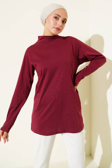 Yarım Boğazlı Badi Bordo - Body