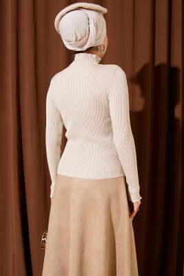 Yarım Boğazlı Balıkçı Triko Kazak Bej - Triko Kazak