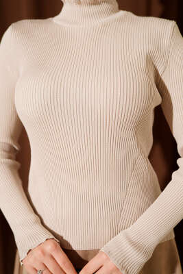 Yarım Boğazlı Balıkçı Triko Kazak Bej - Triko Kazak