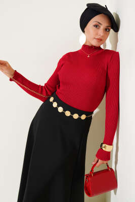 Yarım Boğazlı Balıkçı Triko Kazak Bordo 