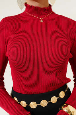 Yarım Boğazlı Balıkçı Triko Kazak Bordo - Yılın Fırsatı